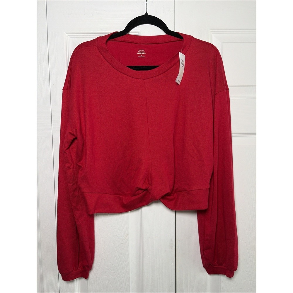 Gilly Hicks Knot Front Cropped Sweatshirt Womens Size XL Red Casual Knit NEW
